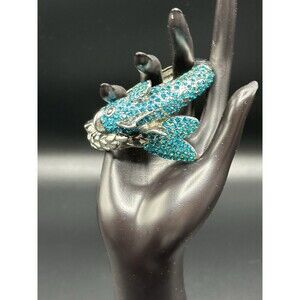 Blue Koi Fish Silver Tone Clamper Bracelet Silver & Blue